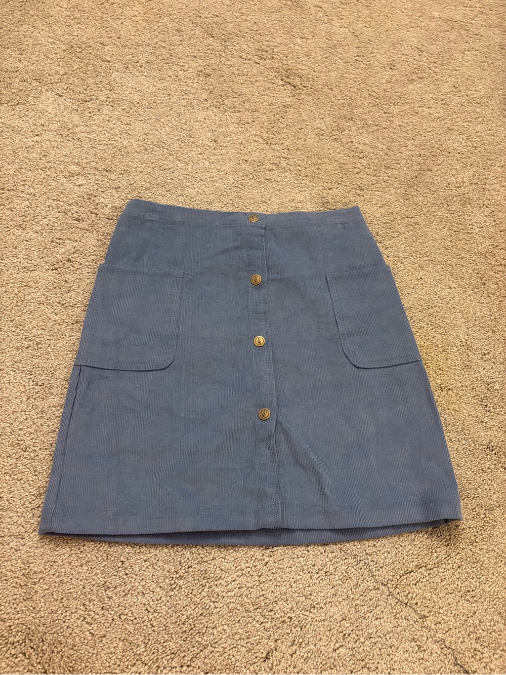 Little English Blue Button-Front A-Line Skirt with Patch Pockets